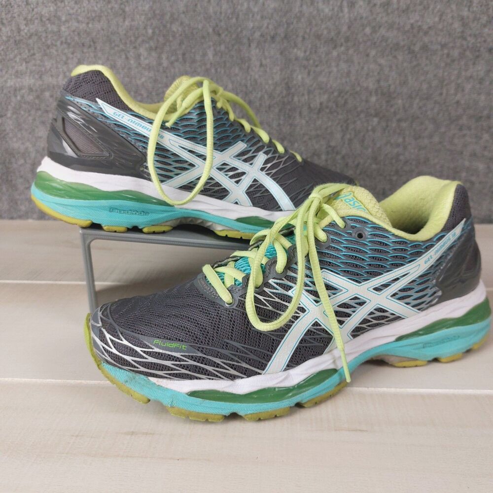Asics Gel-Nimbus 18 Running Shoes Women's Size 8.5 Gray/Green/Blue Lightweight